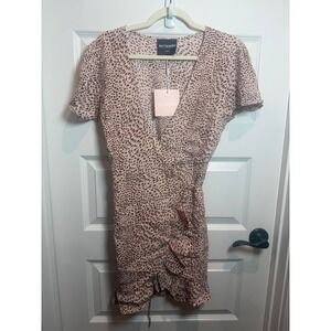 Kittenish Pink Cheetah Print Wrap Ruffle Mini Dress BRD0036-KTN Large NEW